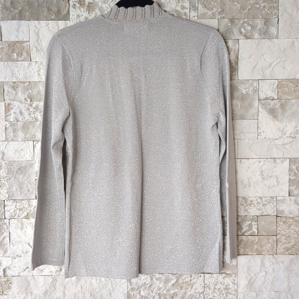 Birch Hill Vintage Sweater Jacket Metallic Silver Open Front Y2K Elegant Glam - Picture 3 of 5
